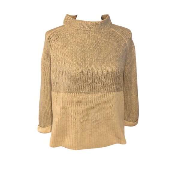 Chicos Silver Cream Crewneck Pullover Glitz Zipper Back Sweater Sz M - Picture 2 of 14